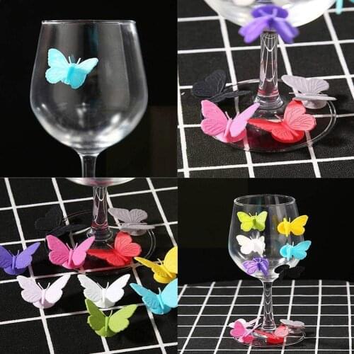 6/10 Pcs Set Creativity Cute Wine Glass Charm Suction Marker Wine Glass Butterflys Tag Accessories Glass Bar Wine Decorativ F0K7