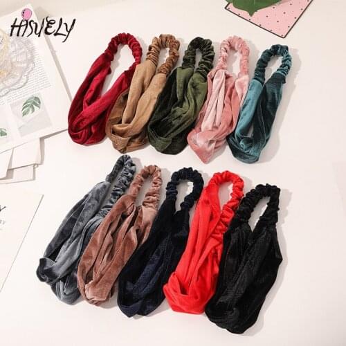 New simple golden silk velvet headband elastic band wild knotted headband cross headband hair accessories SY67