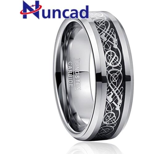 New Fashion Silver Tungsten Ring Wedding Band Black Carbon Fiber Ring Des Nibelungen Dragon Rings For Men Male Drop Shipping
