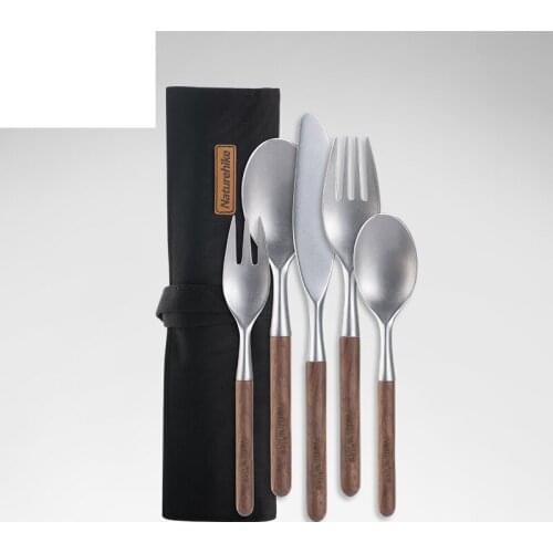 Outdoor Camping Tableware Stainless Steel Wooden Kitchen Set Ultralight Knife Fork Spoon For Picnic BBQ NH20CJ014 Naturehik