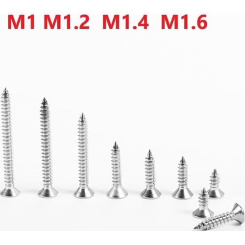 1mm 1.2mm 1.4mm 1.6mm 304Stainless Steel Cross Recessed Countersunk Head Self Tapping Screws M1 M1.2 M1.4 M1.6x3 4 6 8 10 16mm