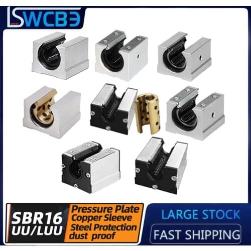 Standard open-box linear slider bearing SBR16UU, steel protection, straight circle, copper sleeve dustproof, SBR pressure plate