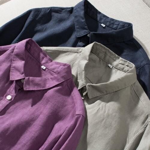 Spring Autumn New Women Simple Loose Mori Girls Japan Style Comfortable French Water Washed Linen Shirt Dresses W/h Side Pockets