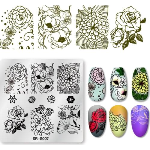 MEET ACROSS Lace Flower Nail Stamping Plates Plants Leaves Flowers French Nail Art Plate Stencil Stainless Steel Design