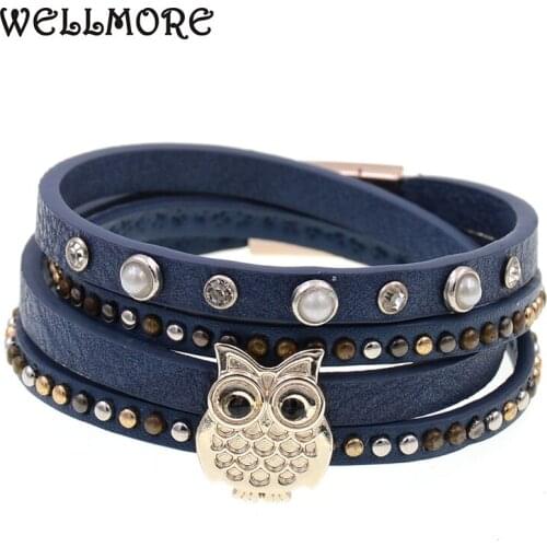 WELLMORE women bracelets bohemia bracelets Leather bracelets owl charm bracelets for women fashion jewelry drop shipping