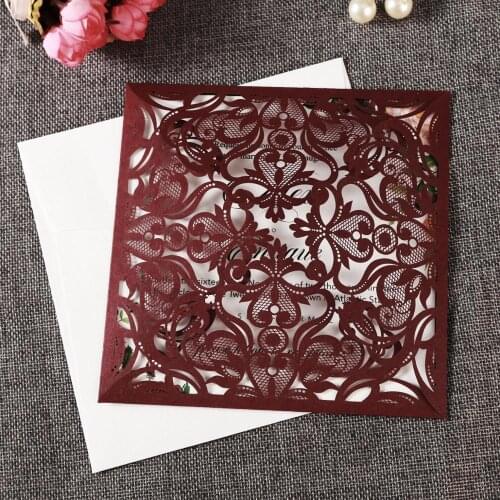 Wishmade 50pcs Laser Cutting Wedding Invitations Cards Marroon Burgundy Elegant Glitter invitation Cards,Free DHLshipping AW8502