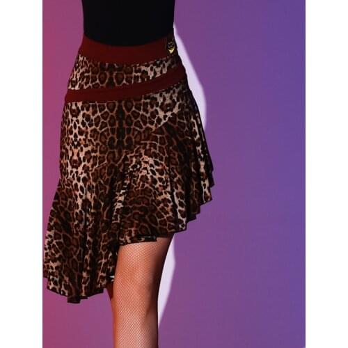 Leopard Latin Dance Practice Skirt For Women Hypotenuse Design Samba Competition Wear Tango Performance Stage Costume YS1788