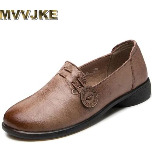 MVVJKE 2020 Women Flats Handmade Spring Autumn Genuine Leather Ladies Shoe Flats Women Soft Leather Retro Shoe