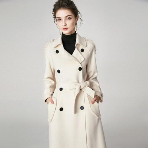 Women s winter coat white trench style Double sided wool cashmere outwear 2019 autumn plus size ladies overcoats long free ship