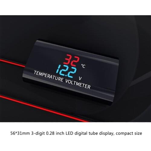 DC 12V LED Digital Voltmeter Thermometer 0.28 inch Dual Displa Voltage Temperature Meter Monitor For Car Motorcycle