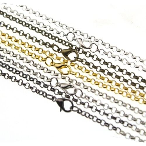 10pcs/lot 3mm Metal Lobster Clasps Necklace Chains Bulk Gold Silver Gun black Open Link Chain For Diy Jewelry Making 60cm Length