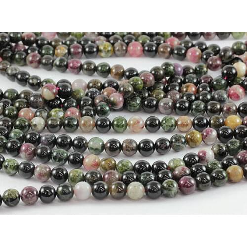 100% Natural Multi Tourmaline Beads 4mm,6mm, 8mm,10mm Smooth Round Beads,Natural Stone Beads For jewelry 1string 15.5"