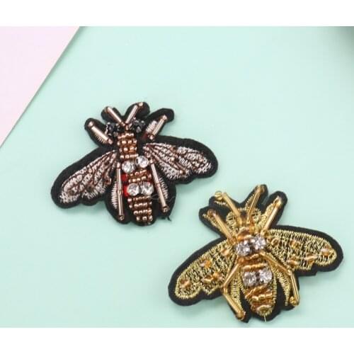 Boutique Diamond-studded Bee Embroidered Cloth Stickers Clothes Bag Decoration DIY No Back Adhesive Small Patch 2pcs