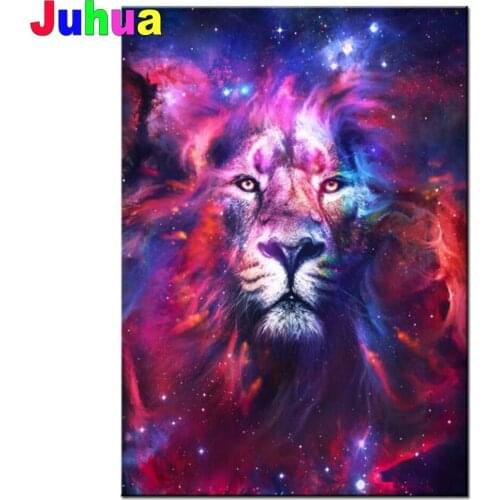 5D Diamond Embroidery Lion Starry Sky Handmade Gift Diamond Painting Animal King Needlework Full Round Dril Home Decor