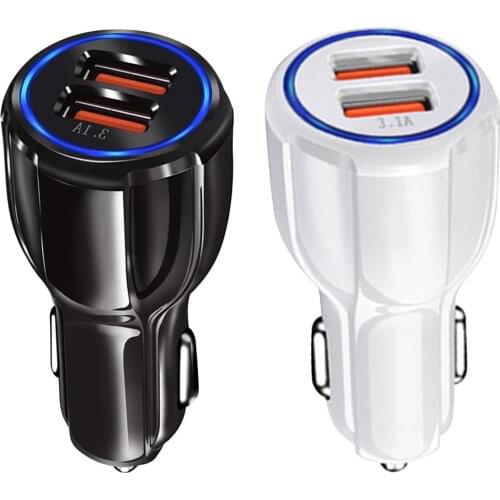 12-14V Dual USB Car Charger Fast Phone Charging Cigarette Lighter Adapter Universal Intelligent Safety Protection Frugal