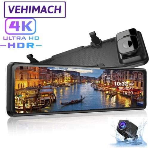 12" UHD 4K Car Dash Cam HD Video Recorder Rearview Mirror DVR Sony IMX415 Front/Rear Dual Recording Camera G-Sensor Dash Camera