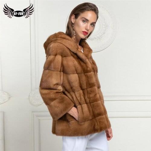 BFFUR Luxury Real Mink Fur Coats With Hood Fashion Natural Full Pelt Mink Fur Jackets Genuine High Quality Fur Coat Outwear 2020