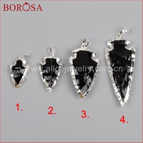 BOROSA Black Obsidian druzy Pendant Bead Arrowhead Silver Color fashion Drusy Pendant Beads for DIY Necklace Jewelry S0503