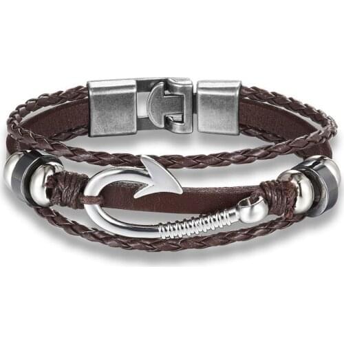New Fashion Anchor Bracelet for Women Multilayer Leather Bracelet Men Braid Handmade Star Rope Wrap Bracelets Bangles Male Gift