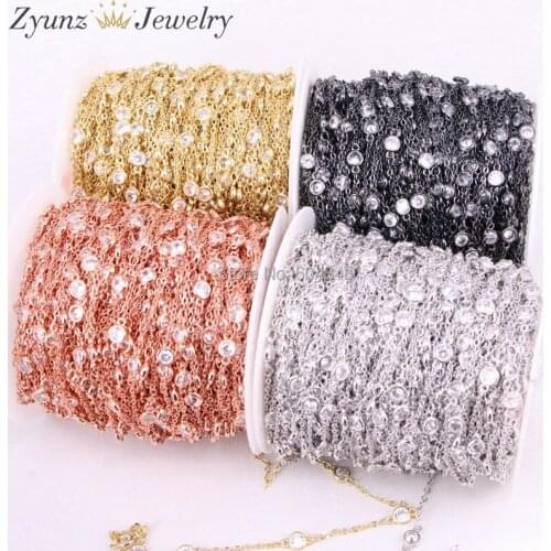 5 Meters ZYZ323-9196 4MM Clear Cubic Zirconia Chain Brass Metal Rosary Chains for DIY Jewelry Making Accessories