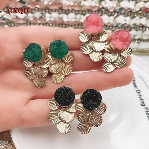 CXQD 2020 Vintage Trendy Earrings For Women Girl Alloy Gold Resin Brincos Fashion Smart Jewelry wedding party Christmas Gift