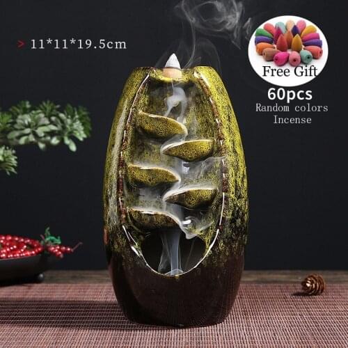 Incense Burner Censer Holder Handicraft Mountain River Incense Holder Ceramic Backflow Waterfall Smoke With 10Cones Home Decor