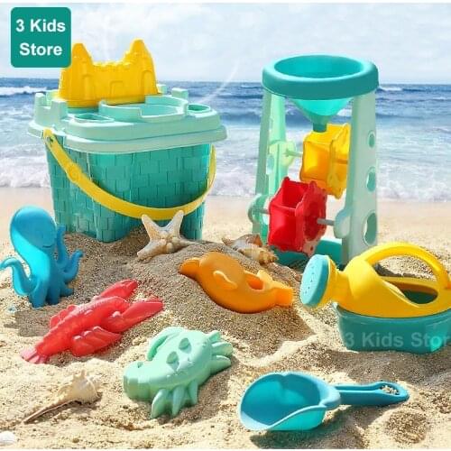 Children Beach Toys 17 Pcs Kit Baby Summer Digging Sand Tool with Shovel Water Game Play Outdoor Toy Set Sandbox for Boys Girls