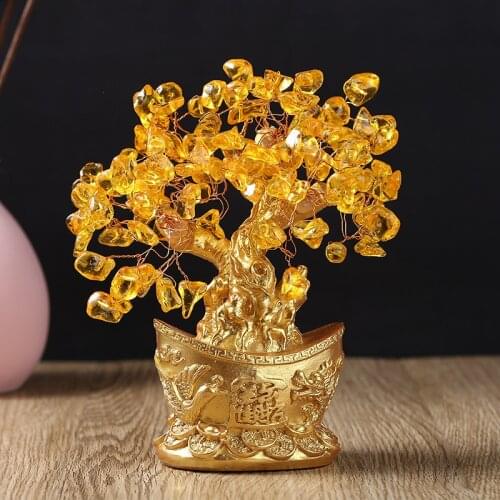 Home Ornaments Money Wealth Tree Creating Furniture Feng Shui Crystal Gem Stones Fortune Money Tree Decor