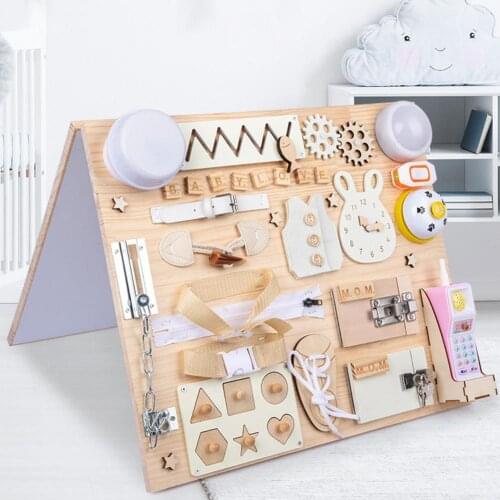 Montessori Toddler Activity Busyboard Basic Life Skills Learning Board For Kids Zipper Shape Matching Gear Wooden Sensory Toys