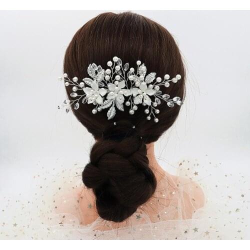 Floralbride Handmade Wired Rhinestones Crystal Pearls Flower Wedding Hair Comb Bridal Headpieces Hair Accessories Women Jewelry
