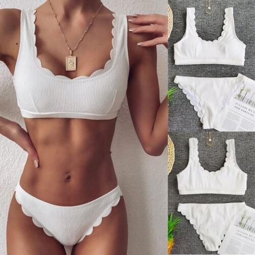 #H30 Wavy edge Knitted Bikini Set Women Solid Color Swimsuit Sexy Push Up Bikini Padded Bra Bikini Set Swimwear Women Bather