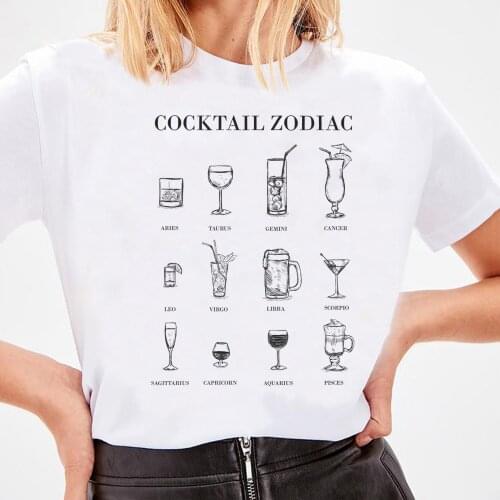 Cocktail Zodiac Women Funny T Shirts Hipster Alcohol T Shirt Cute Ladies Tops Graphic Tees Femme T-shirts Aesthetic Clothes