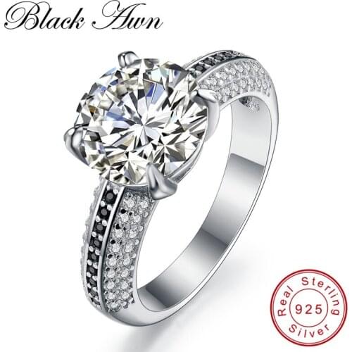 [BLACK AWN] Neo-Gothic 4.5g 925 Sterling Silver Jewelry Trendy Wedding Rings for Women Engagement Ring Femme Bijoux Bague C124