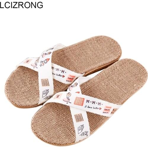 LCIZRONG Summer 23 Colors Cute Cartoon Flax Indoor Slippers Women Fashion Comfortable Bedroom Slippers Non-slip Ladies Slippers
