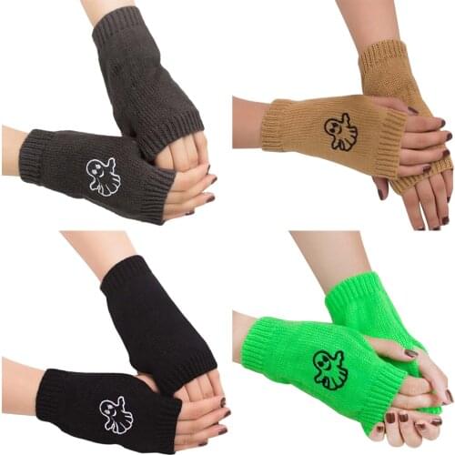 Fashion Ghost Pattern Women Winter Half Fingerless Warm Gloves Halloween Gift For Winter Sports Ski Skating