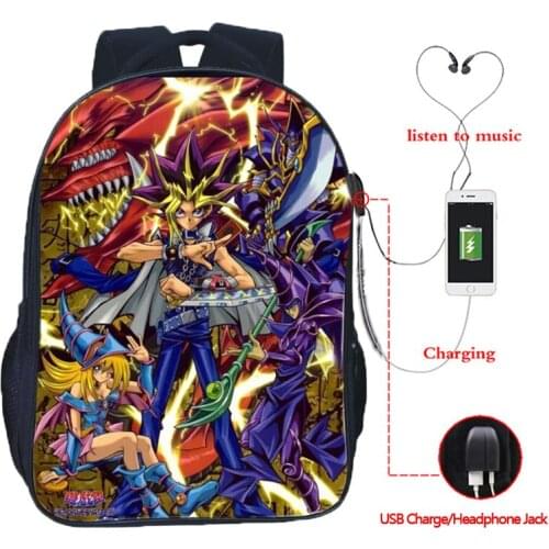 Fashion Casual Yu-Gi-Oh USB Charge Backpack Boys Girls Yu-Gi-Oh School Backpacks Men Women High Quality Backpack