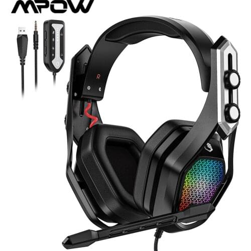 Mpow Iron Wireless Gaming Headset Wired Headphone for PS4 Nintendo Switch PC Gamer RGB Light Headset with Noise Cancelling Mic