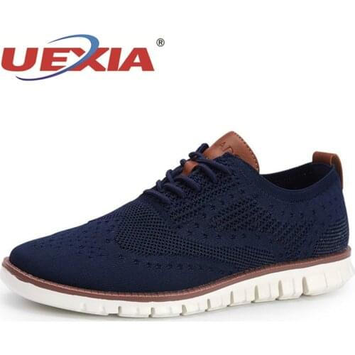 UEXIA New Summer Mens Shoes Lace Up Lightweight British Dress Mesh Footwear Fashion Hollow Breathable Knitted Mesh Flats Shoes