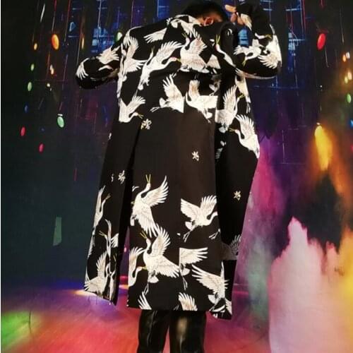 Crane Fashion Retro blazer men long suits designs jacket mens coat stage costumes for singers clothes star style dress b703