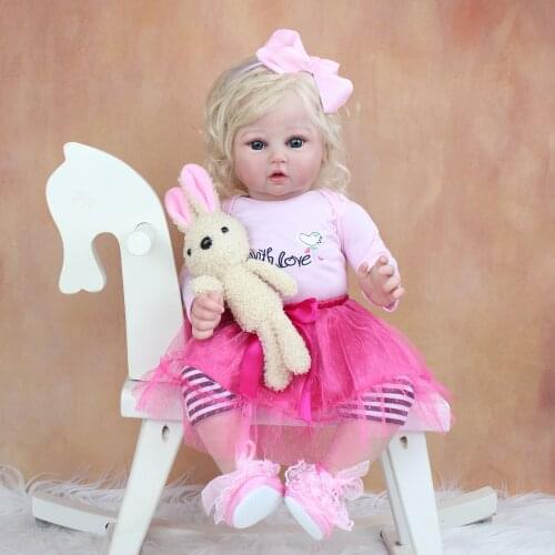 3D-Paint Skin Soft Silicone Reborn Baby For Girl Realistic 60 CM Blond Hair Princess Toddler Art Doll With Vascular Long Dress