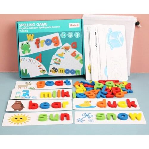 Children English Spelling Alphabet Letter Game Cards Set Wooden Toys Educational Preschool Early Learning Word Cognitive Toys