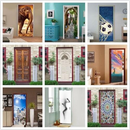 3D European Door Stickers PVC Waterproof Self-adhesive Poster DIY Renovation Wallpaper For Doors Living Room Bedroom Whole Piece