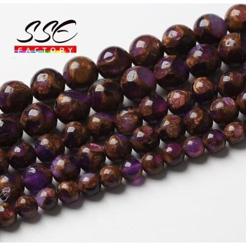 Natural Purple Cloisonne Beads For Jewelry Making Round Loose Spacer Stone Beads DIY Bracelet Necklace Accessories 4 6 8 10 12mm