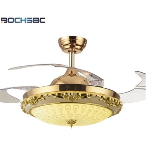 BOCHSBC Invisible Plastic-art Ceiling Fan Light With LED For Restaurant Living Room Bedroom European American Electric Home