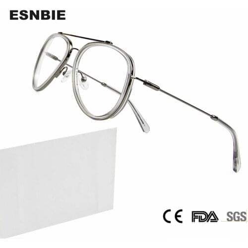 Transparent Gray Aviation Optical Glasses Frame Men Myopia Prescription Eyeglasses Frame Male Pilot Double Beam Alloy Eyewear