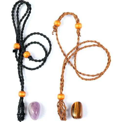 Necklace Cord Empty Stone Holder Natural Quartz Crystal Raw Stone Chakra Point Healing Fish Netted Indians Amulets Pendant