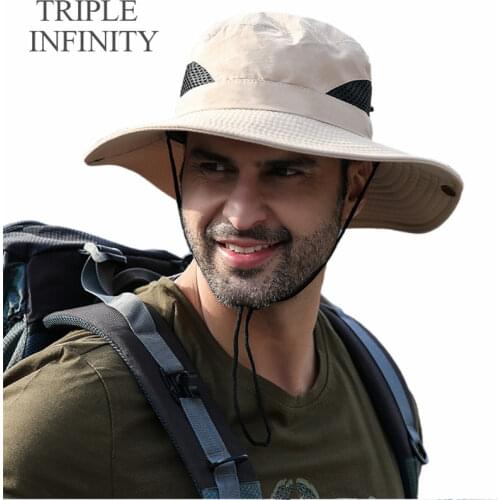 New Summer Mens Panama Hat Sun-proof Anti UV Breathable Fishing Hats Beach Mountaineering Sunshade Large Wide Brim Bucket Hats