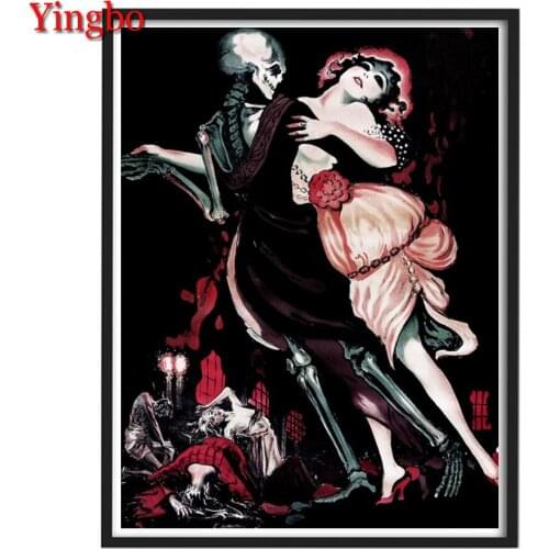 Full Round/square Diamond Painting Horror skeletons and beautiful women dance 5D Diamond Embroidery Rhinestones Halloween Gift