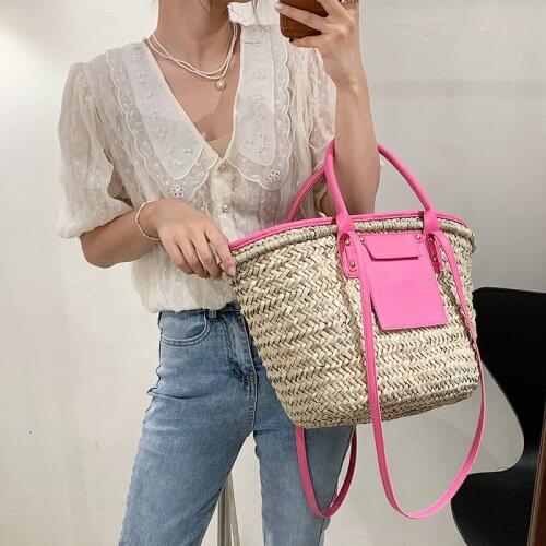 Casual Large Capacity Tote Rattan Women Handbags Designer Wicker Woven Shoulder Crossbody Bags Luxury Summer Beach Bag Big Purse