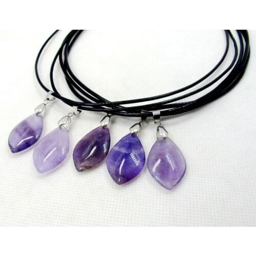 Christmas Gift,Natural Amethys t Quartz Necklace Gem Stone Necklace With Leather chain 18" Jewelry Gifts